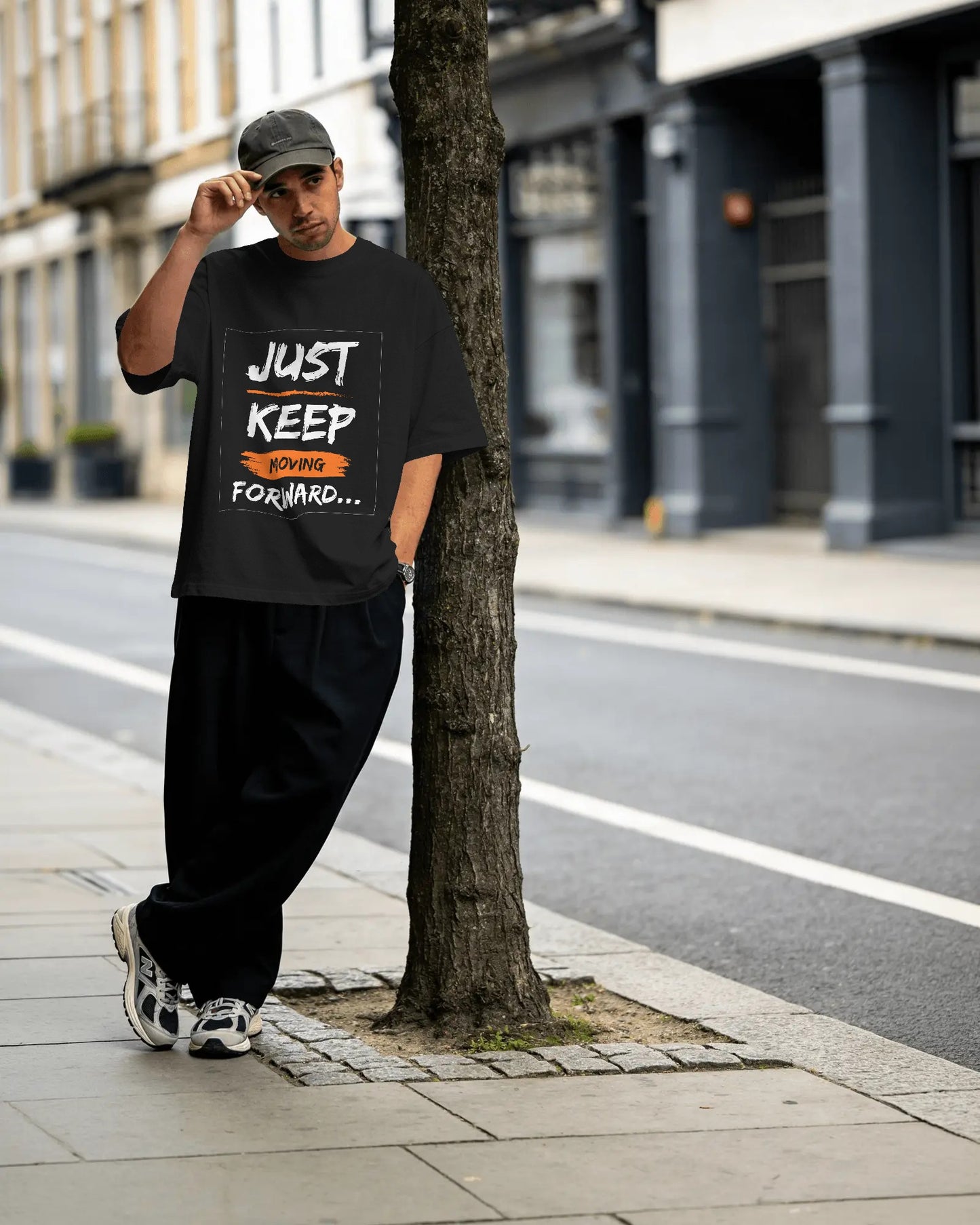 Black Front Print Oversized T-Shirt