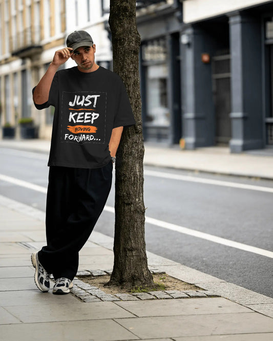 Black Front Print Oversized T-Shirt