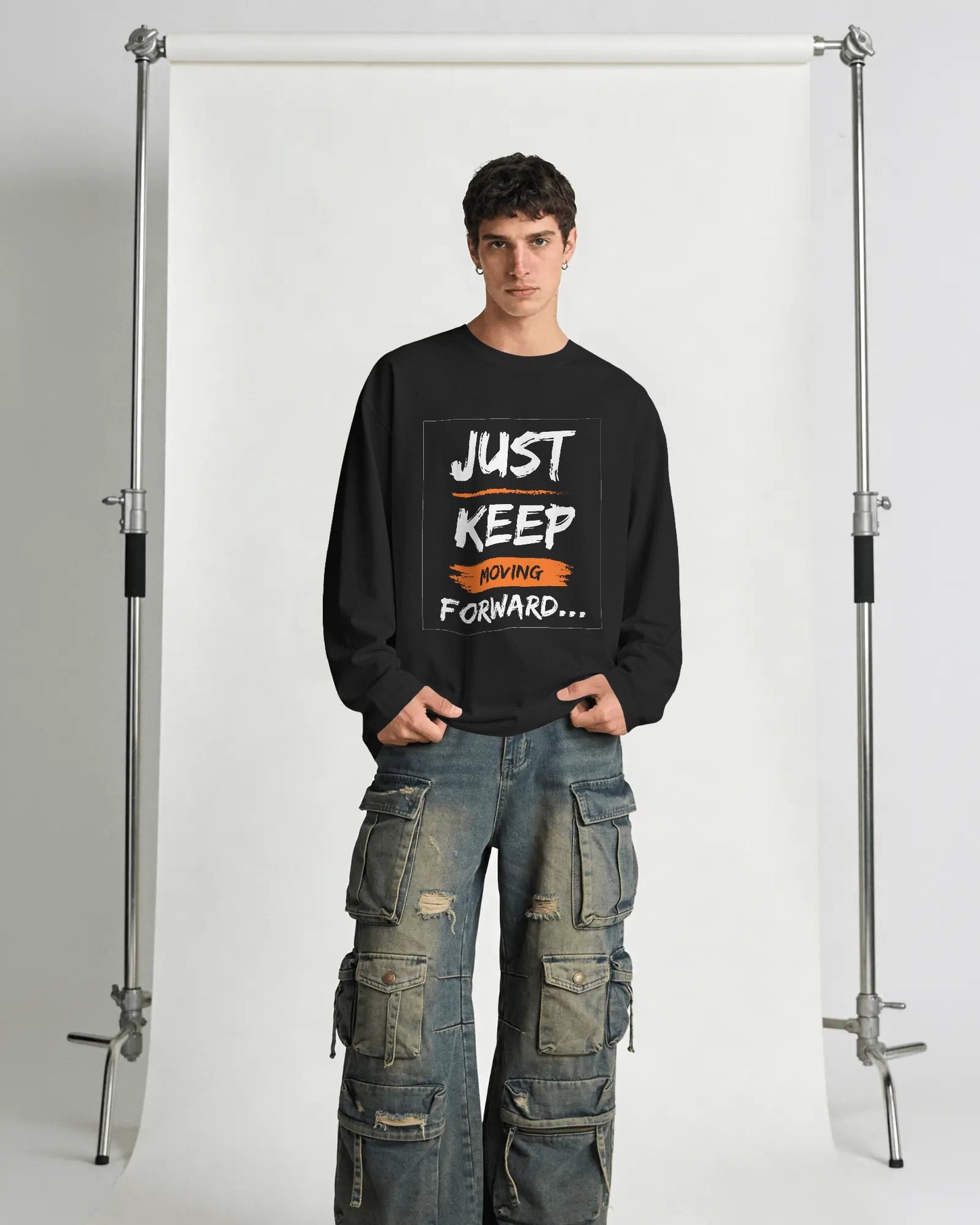 Black Front Print Oversized T-Shirt